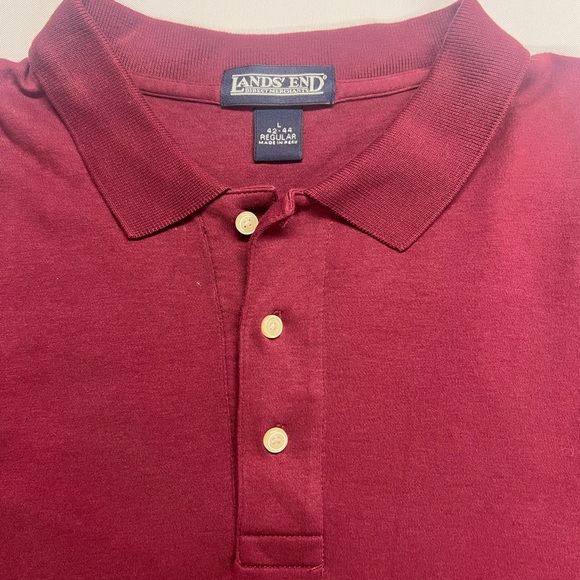 Land’s End Men’s Long Sleeve Burgundy Polo Shirt Size Large Preppy Classic - Picture 5 of 7